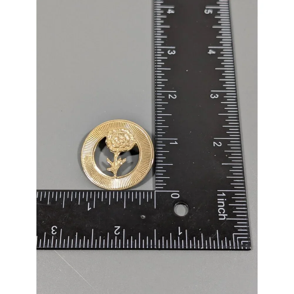Vintage Gold‎ Tone Ribbed Rose Flower Round Wreath Pin Brooch Retro